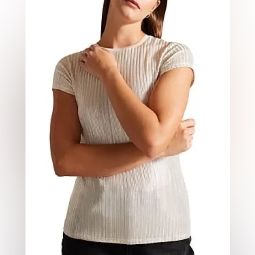 Ted Baker Katrino metallic gold rib knit T-shirt size 2 (small)